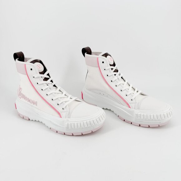Louis Vuitton Shoes - Louis Vuitton Squad Sneaker Boot Size 41 US 11 White Pink Canvas LV High Top